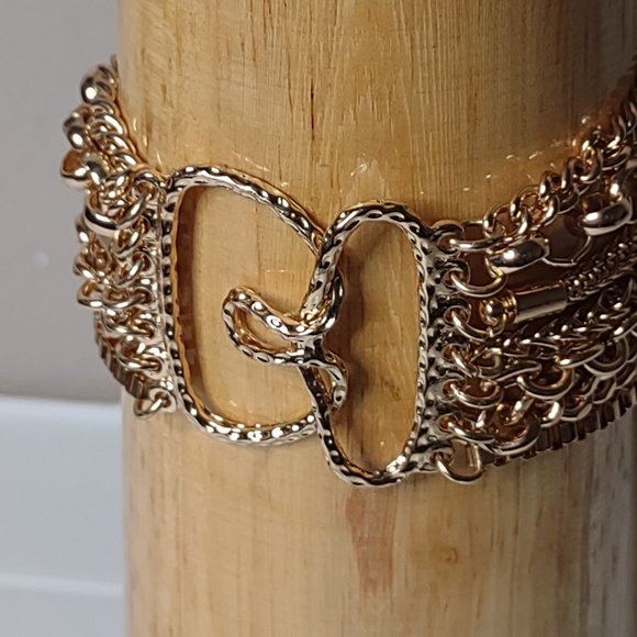 Pretty Layered Gold Tone Metal Chain Bracelet - Picture 4 of 11